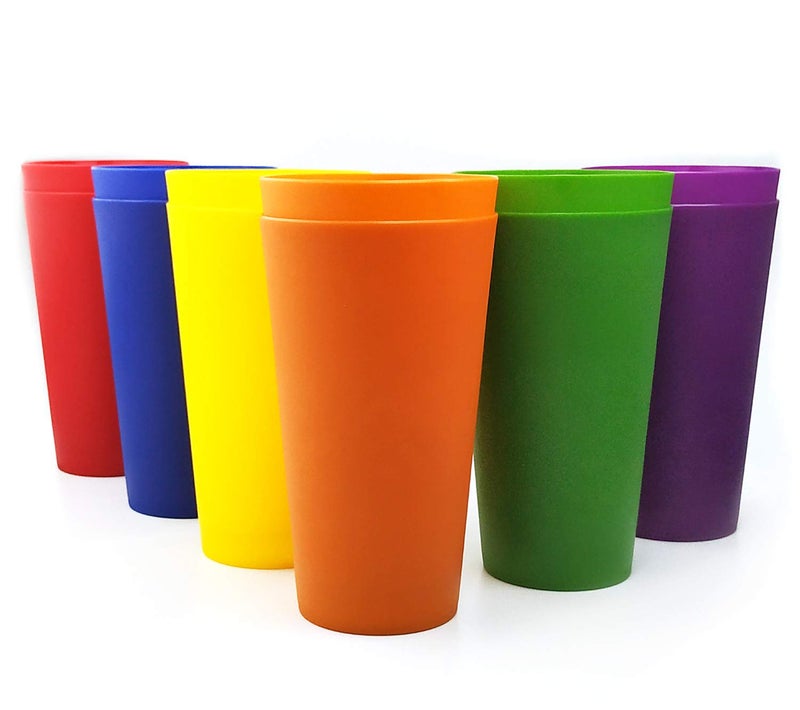 KX-WARE 32-ounce Plastic Tumblers Large Drinking Glasses, Set of 12 Multicolor - Unbreakable, Dishwasher Safe, BPA Free - Image 1